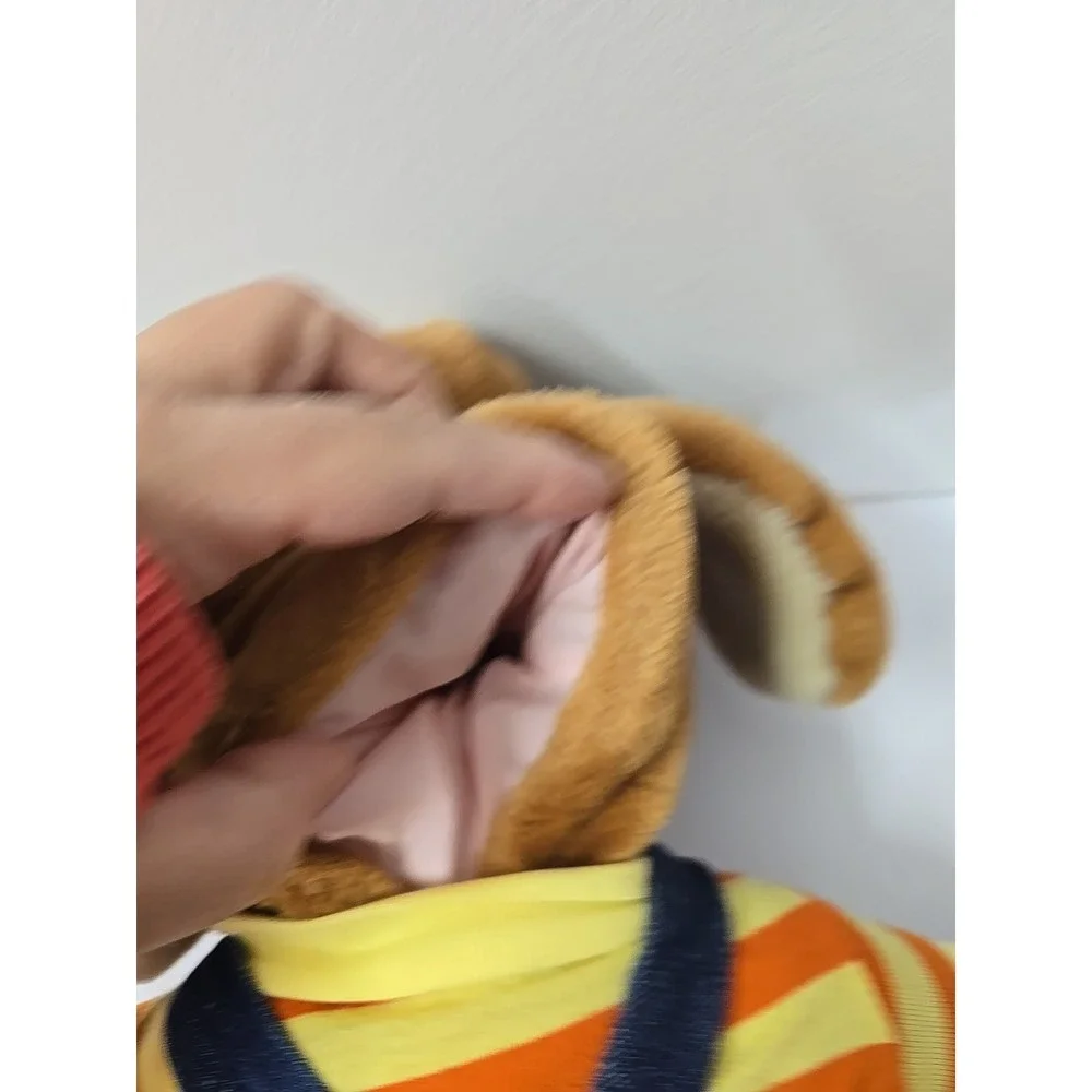 Vintage 1981 Ganz Bros - Wrinkles the Dog Hand Puppet Plush Denim Overalls